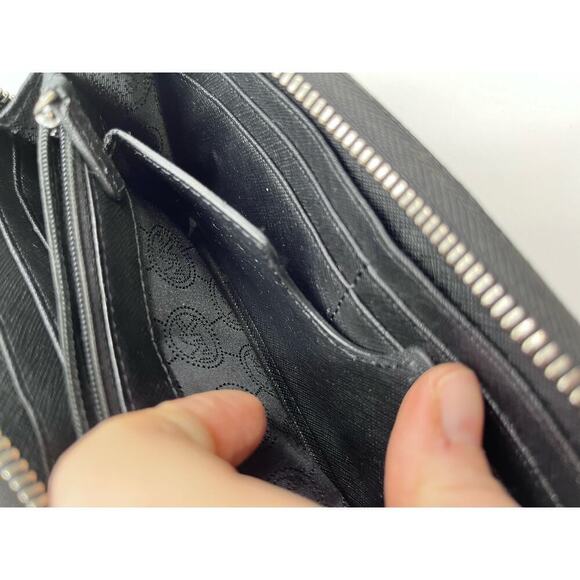 Michael Kors Zip-around Continental Black Genuine‎ Leather Jet Set Wallet - Picture 12 of 14